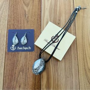 Premier Designs Silver Hammered Hidden Treasures Pendant Necklace and Earrings